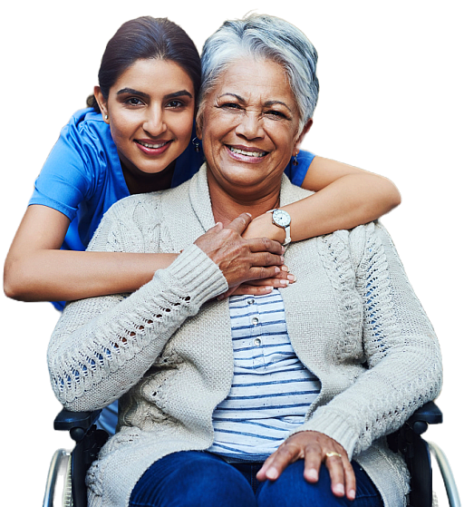 caregiver with a senior woman on wheelchair