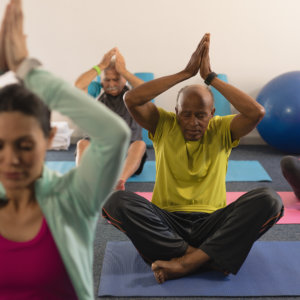 group of people doing yoga