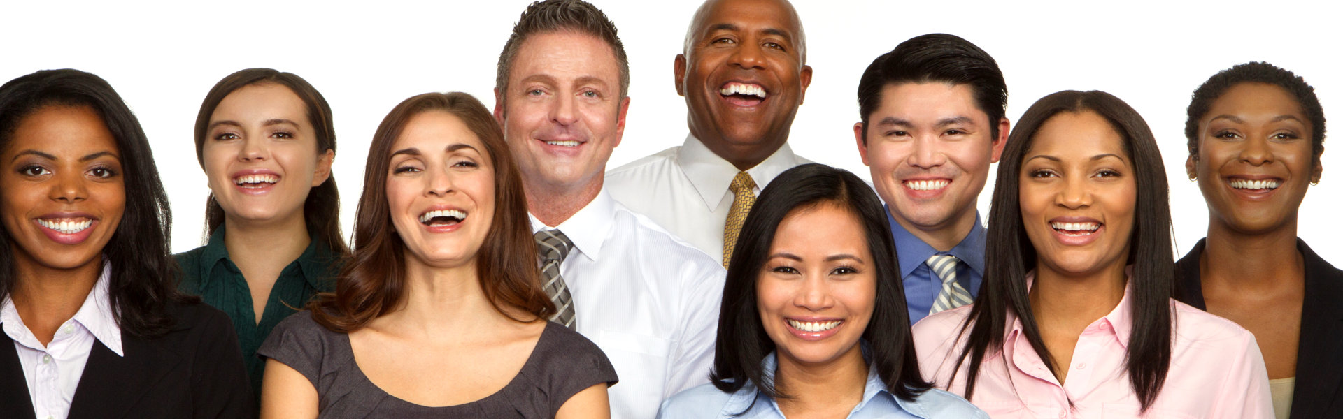 group of professionals smiling on camera